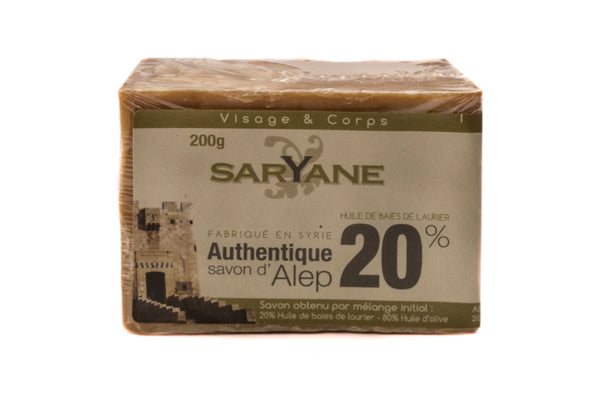 Savon d'Alep Saryane 20% de laurier et 80% d'huile d'olive